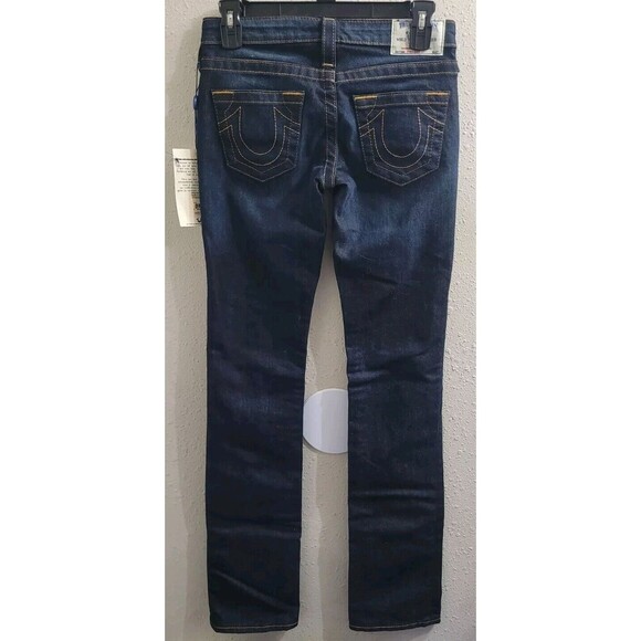 True Religion Straight Jeans -Red Orange Stitch-Lonestar Dark -Size 25- NWT $189 - Picture 13 of 13